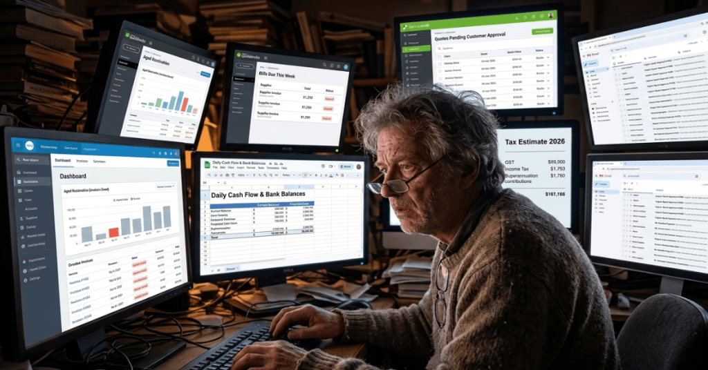 A man burnout doing multiple tasks at once